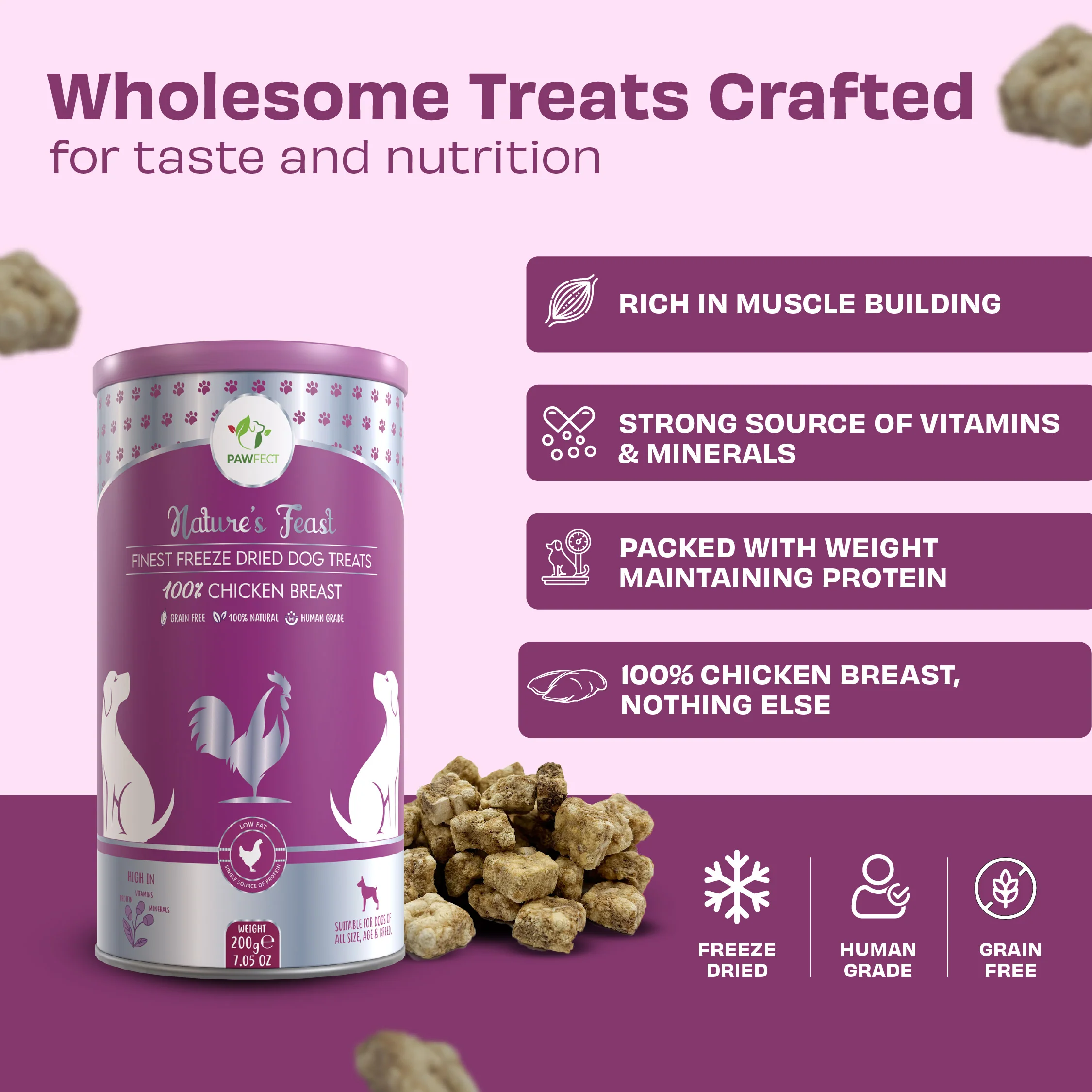 Pawfect Nature's Feast Freeze Dried Dog Treats Chicken Breast 200g - Image 2