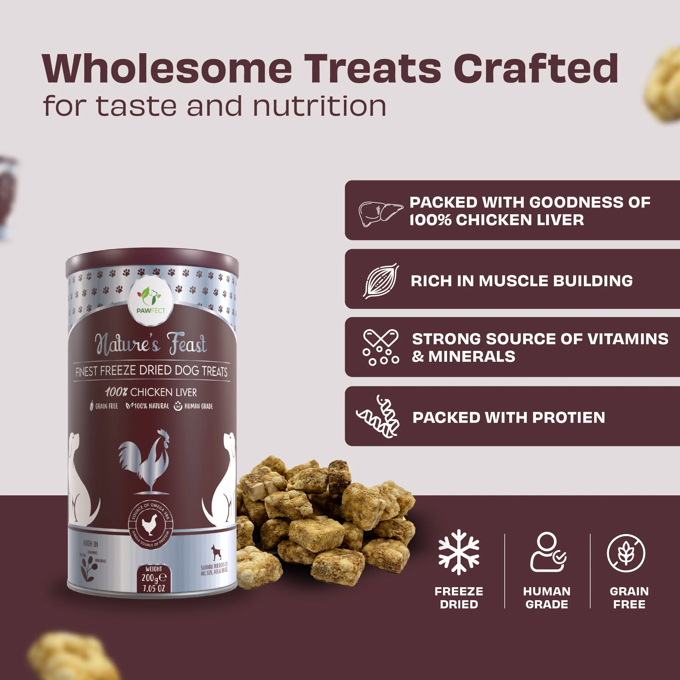 Pawfect Nature's Feast Freeze Dried Dog Treats Chicken Liver 200g - Image 2