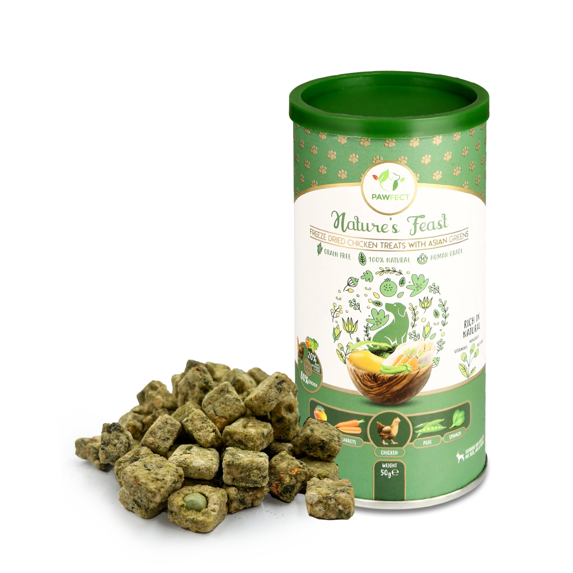 Pawfect Nature's Feast Freeze Dried Dog Treats Chicken With Asian Greens 50g