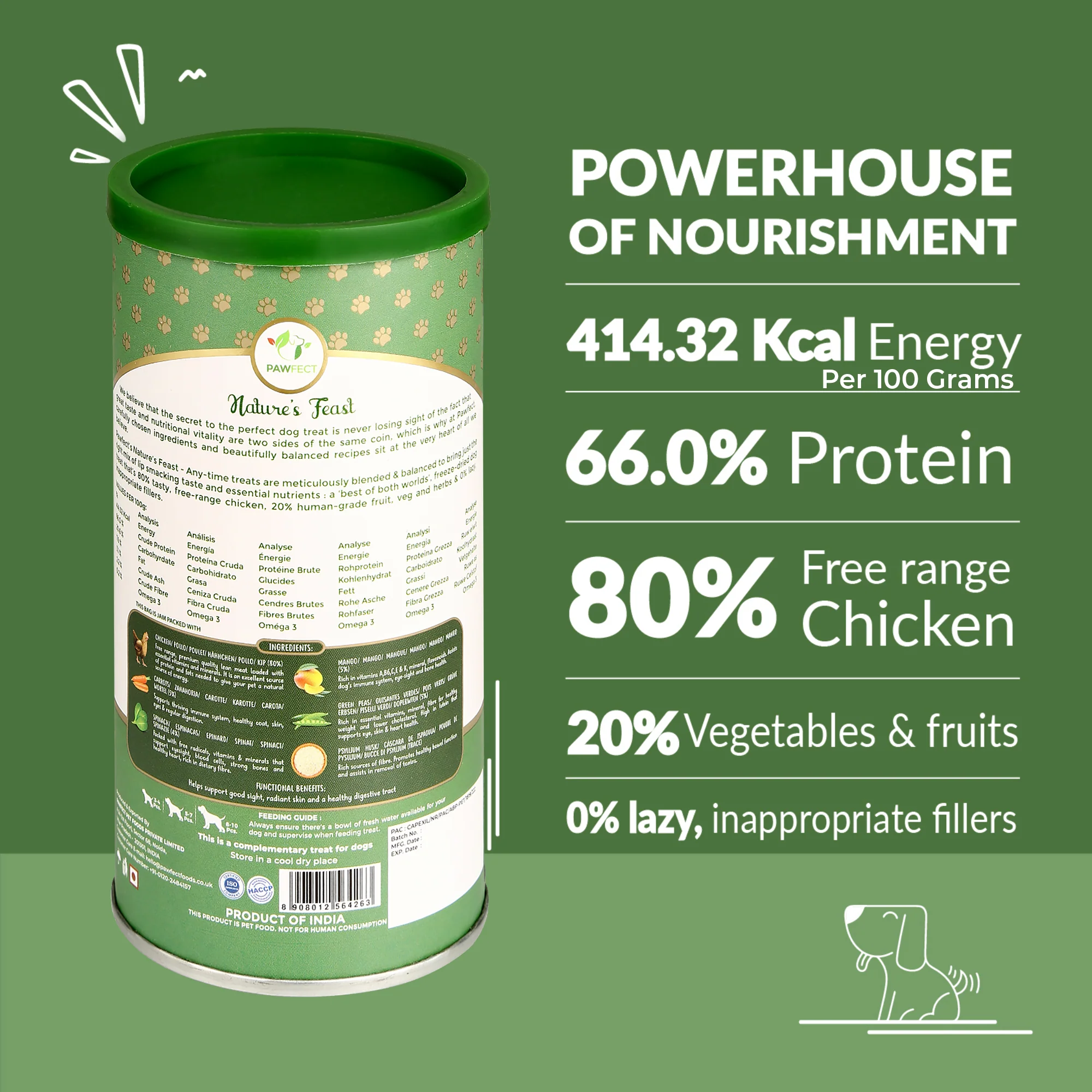 Pawfect Nature's Feast Freeze Dried Dog Treats Chicken With Asian Greens 50g - Image 3