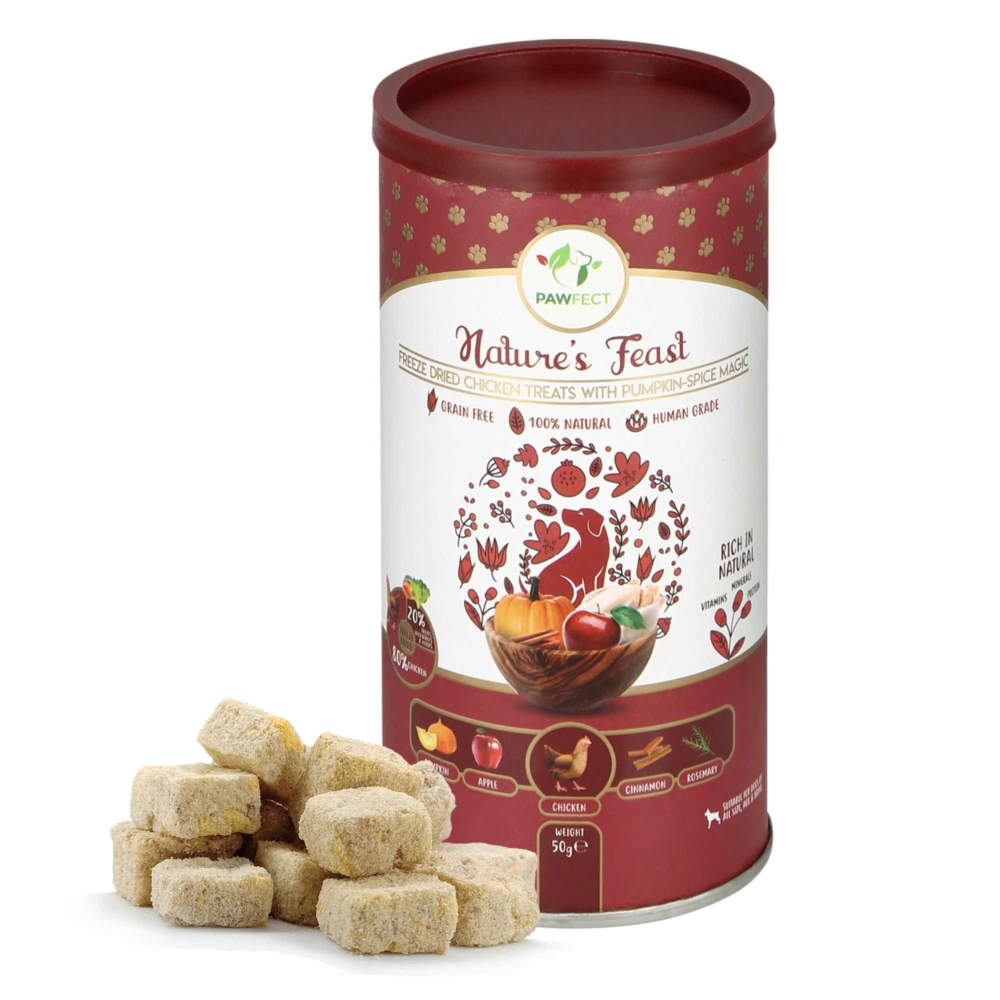 Pawfect Nature's Feast Freeze Dried Dog Treats Chicken With Pumpkin Spice Magic 50g