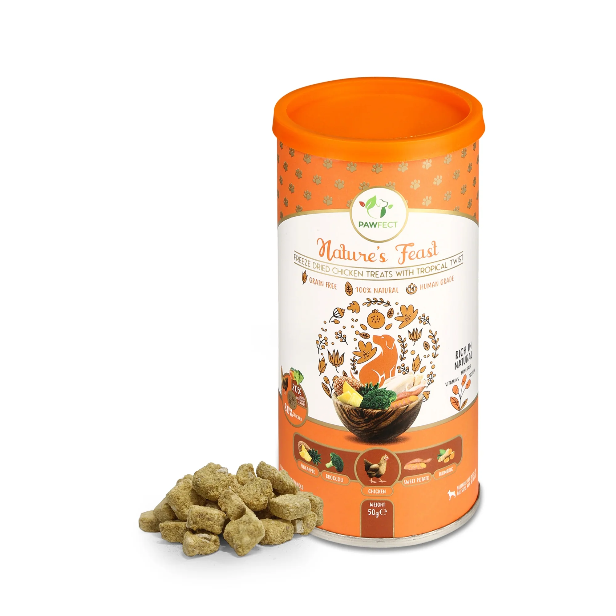 Pawfect Nature's Feast Freeze Dried Dog Treats Chicken With Tropical Twist 50g