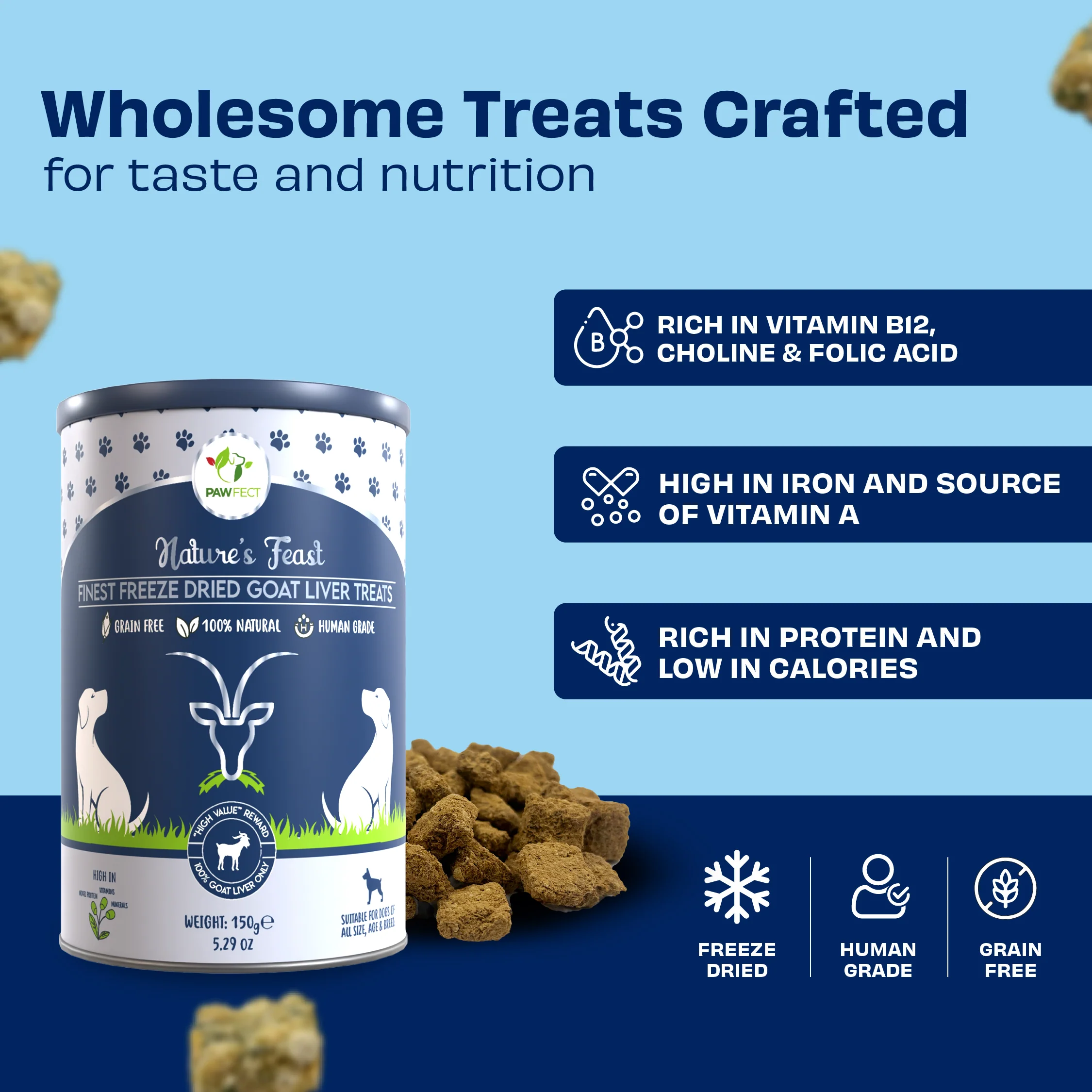 Pawfect Nature's Feast Freeze Dried Dog Treats Goat Liver 150g - Image 4