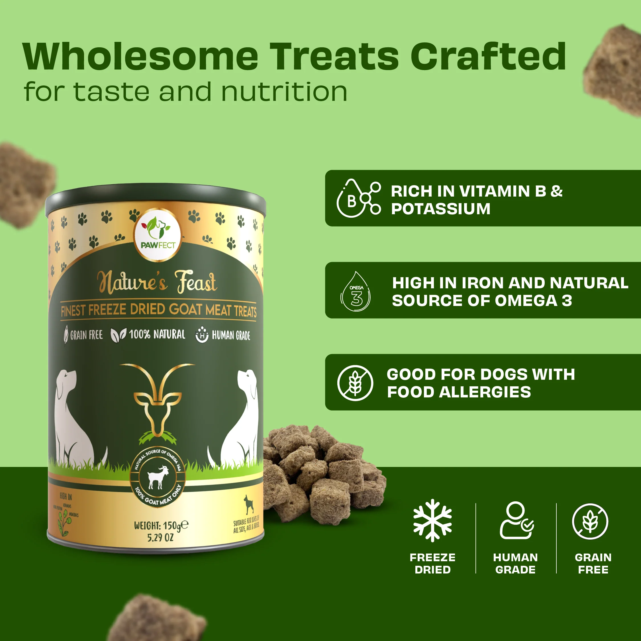 Pawfect Nature's Feast Freeze Dried Dog Treats Goat Meat 150g - Image 5
