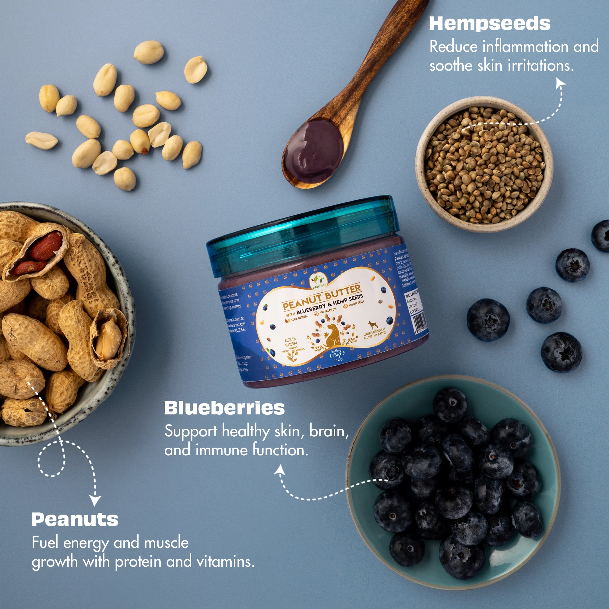 Pawfect Peanut Butter, Blueberry & Hempseeds 275g - Image 4