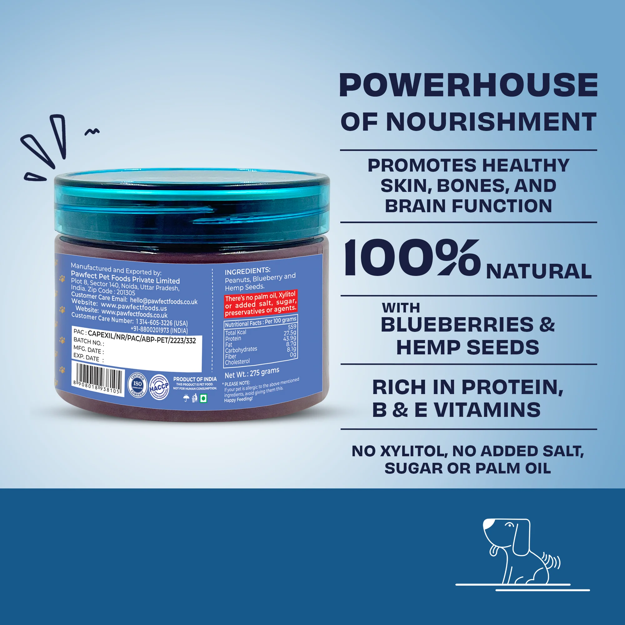 Pawfect Peanut Butter, Blueberry & Hempseeds 275g - Image 5