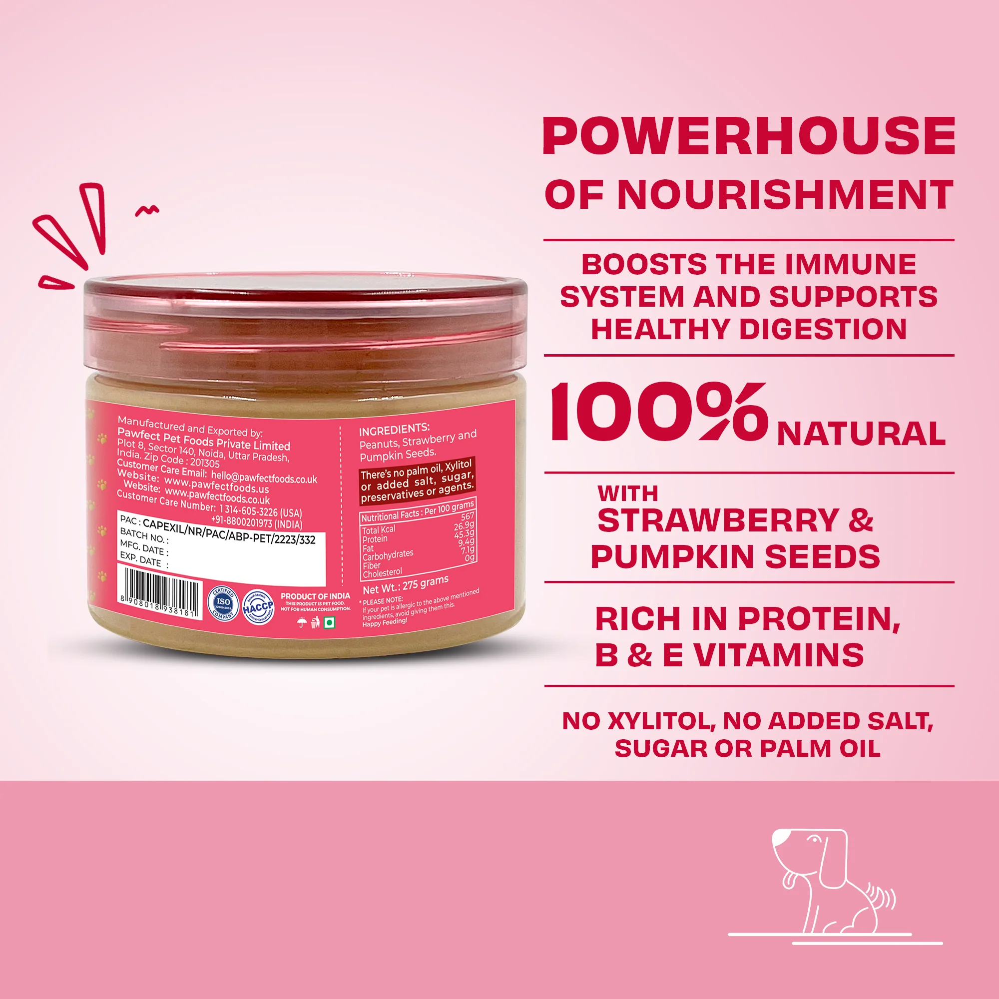 Pawfect Peanut Butter, Strawberry & Pumpkin Seeds 275g - Image 3