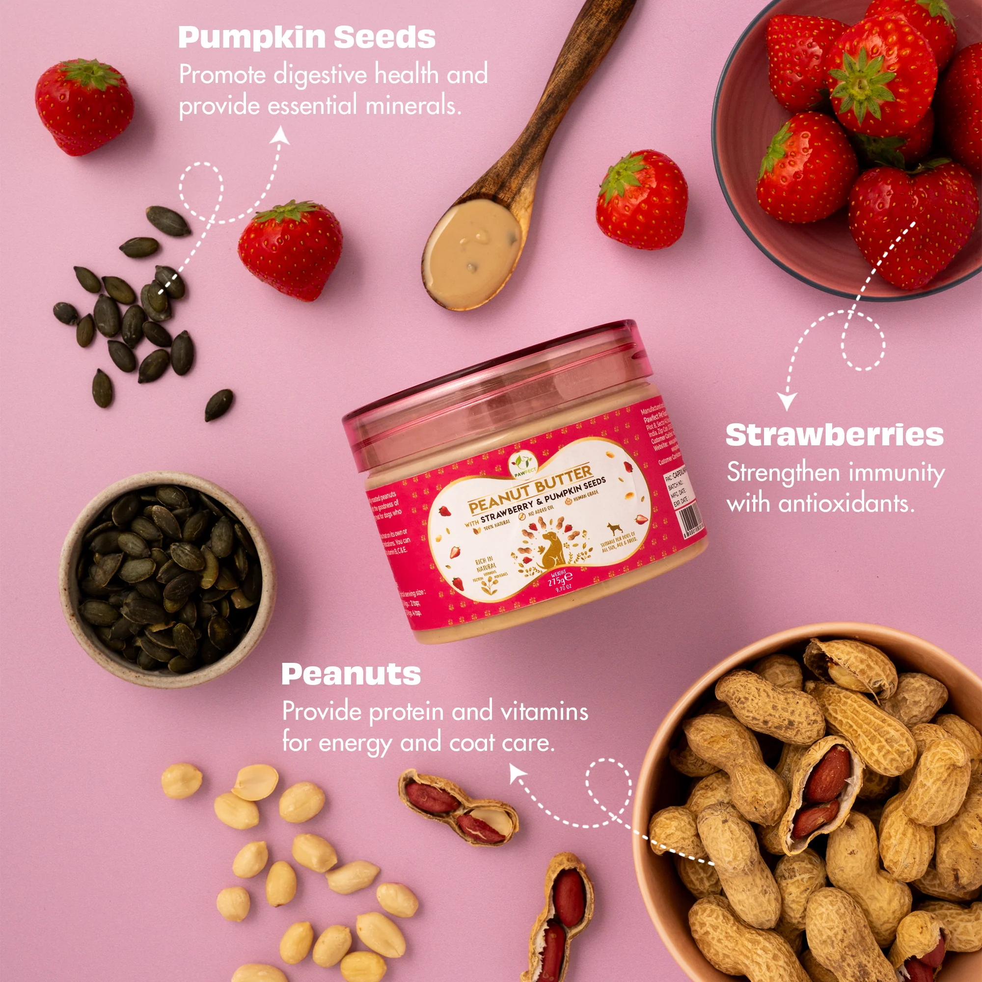 Pawfect Peanut Butter, Strawberry & Pumpkin Seeds 275g - Image 4