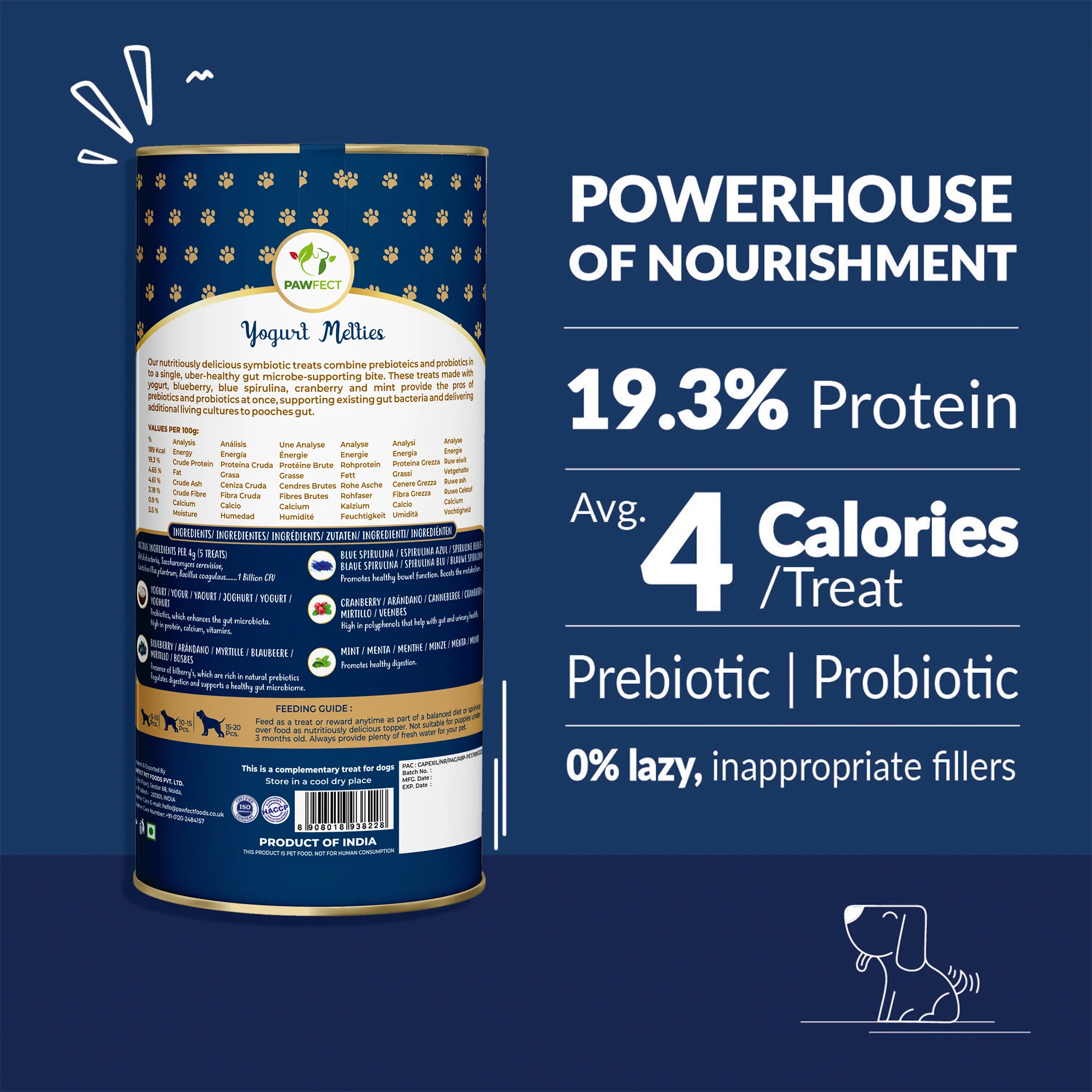 Pawfect Yogurt Melties Pre and Probiotic Dog Treats with Blueberry, Cranberry, Blue Spirulina & Mint 38g - Image 2