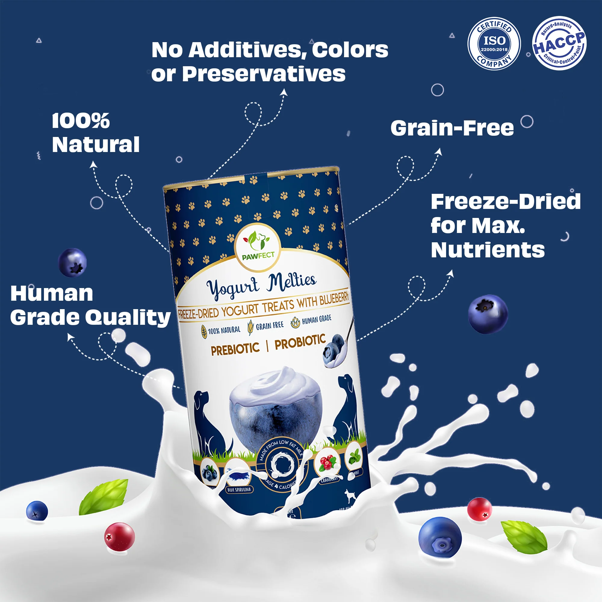 Pawfect Yogurt Melties Pre and Probiotic Dog Treats with Blueberry, Cranberry, Blue Spirulina & Mint 38g - Image 5