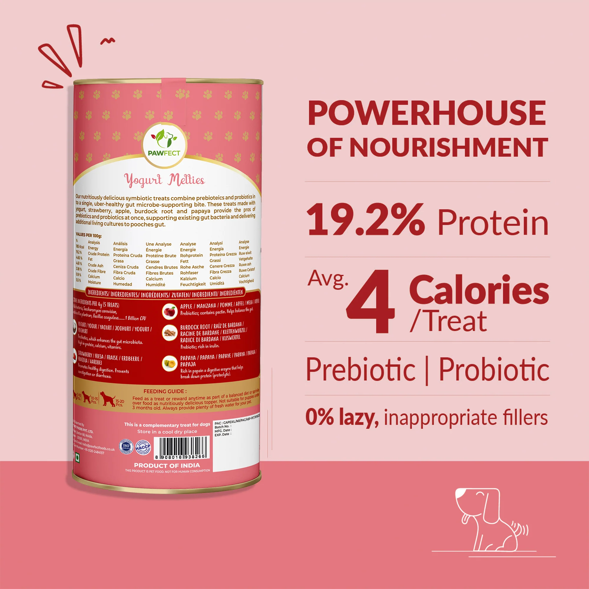 Pawfect Yogurt Melties Pre and Probiotic Dog Treats with Strawberry, Apple, Papaya & Burdock Root 38g - Image 2