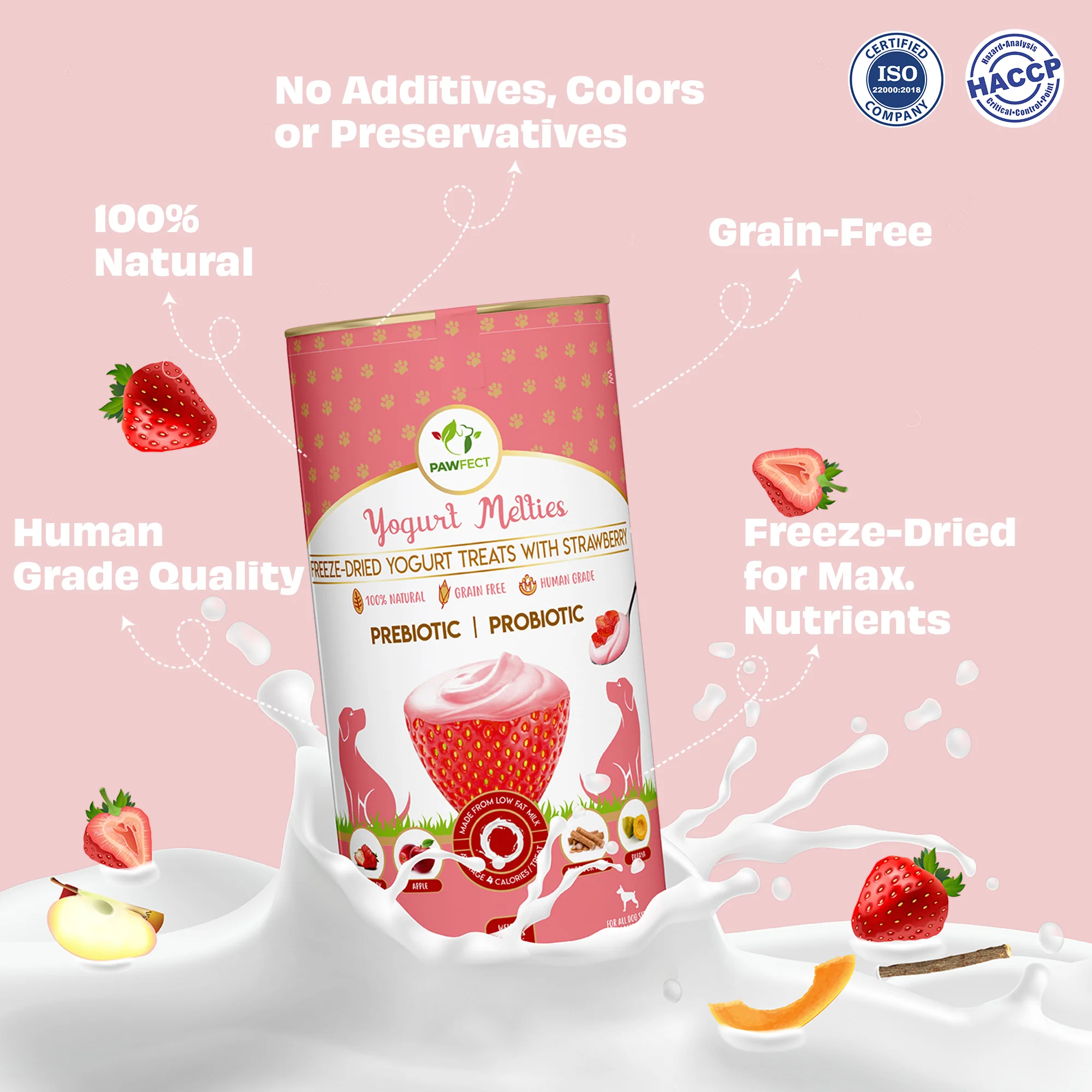 Pawfect Yogurt Melties Pre and Probiotic Dog Treats with Strawberry, Apple, Papaya & Burdock Root 38g - Image 5