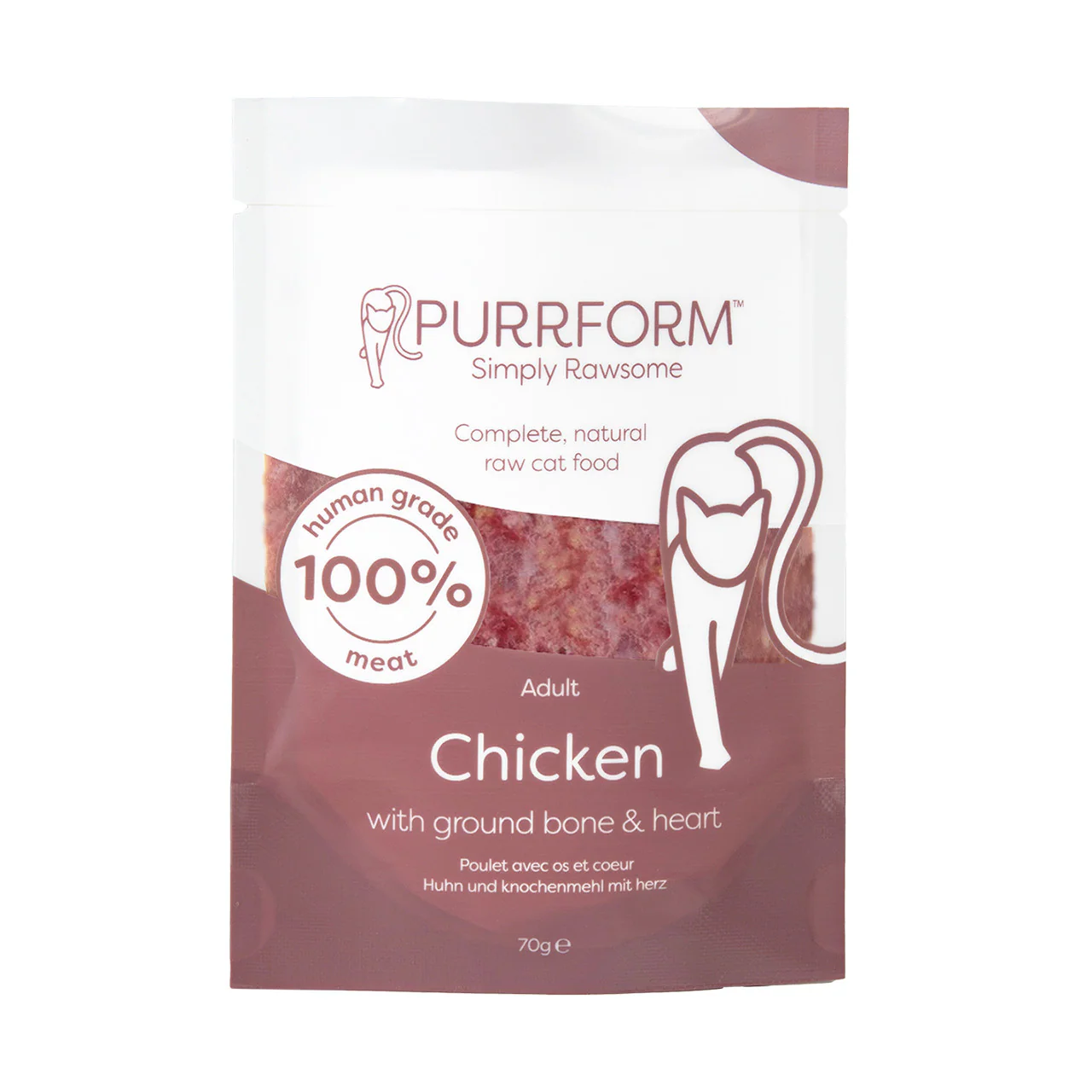 PurrForm Chicken & Ground Bone with Heart Pouch 6x70g - Image 2