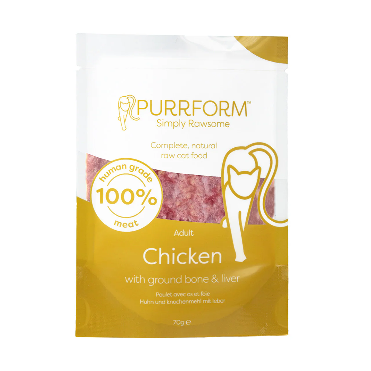 PurrForm Chicken & Ground Bone with Liver Pouch 6x70g - Image 2