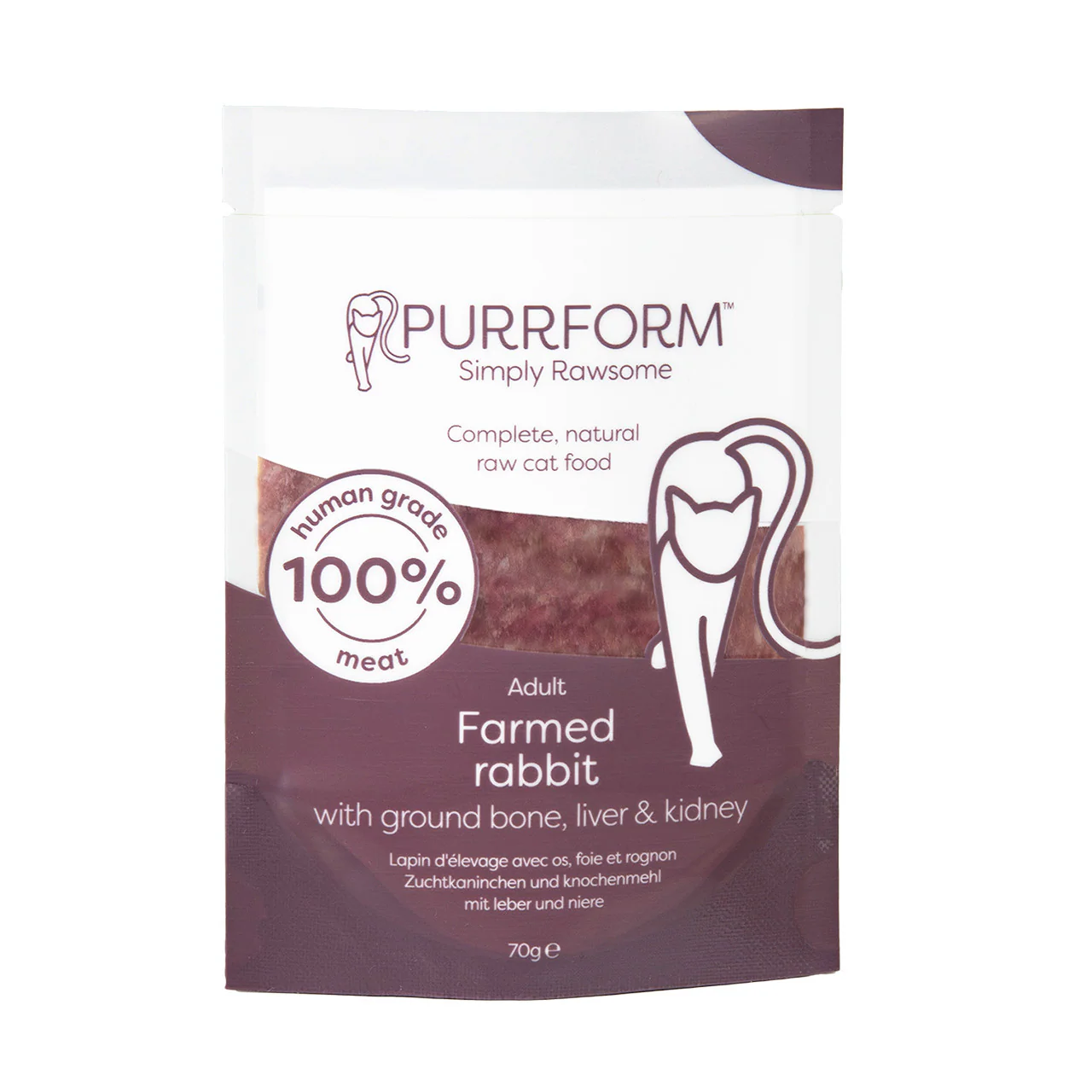 PurrForm Farmed Rabbit & Ground Bone, Liver & Kidney Pouch 6x70g - Image 2