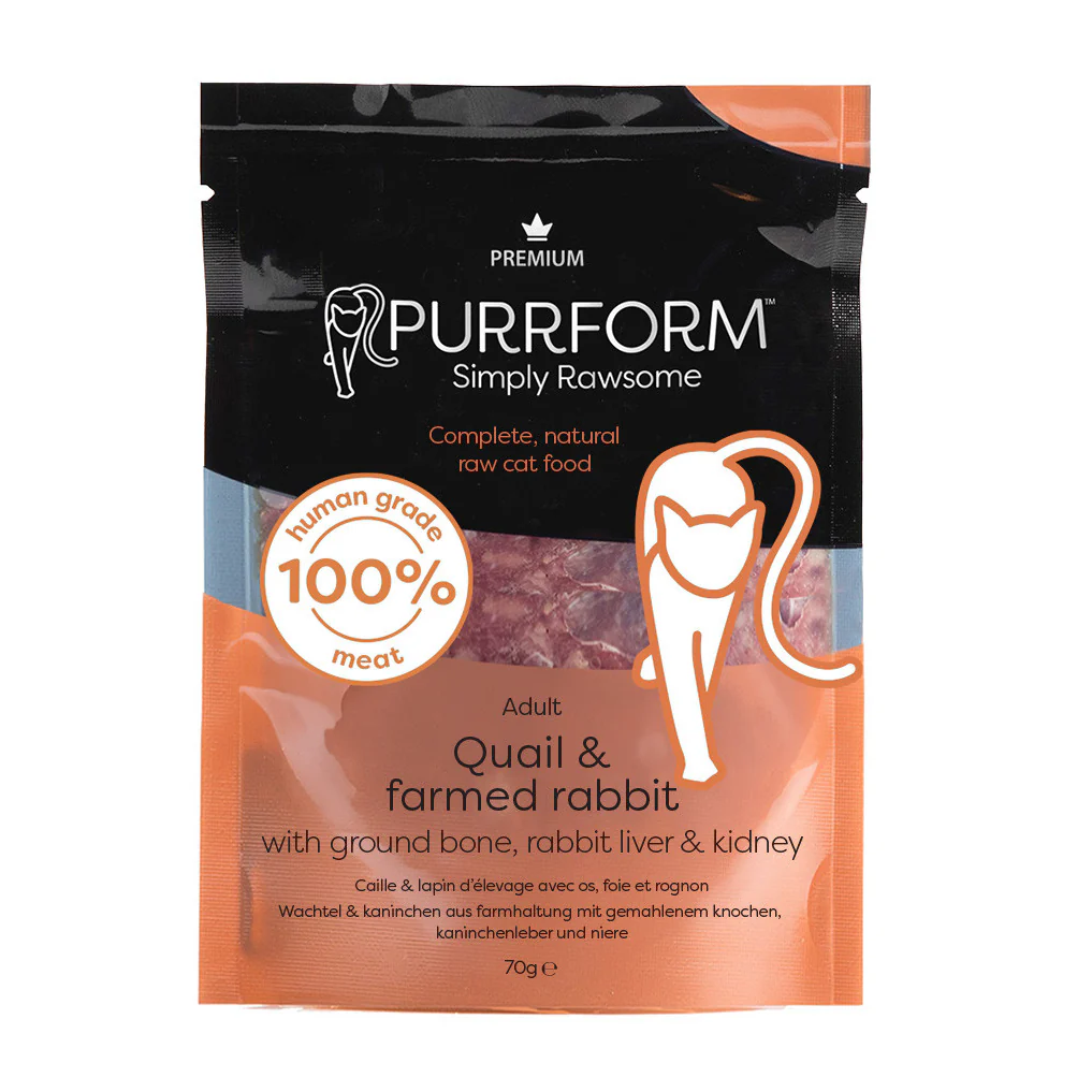 PurrForm Premium Quail & Rabbit & Ground Bone with Rabbit Liver & Kidney Pouch 6x70g - Image 2