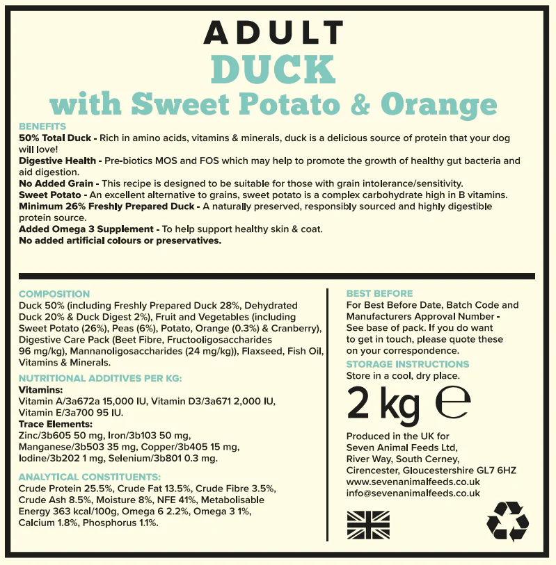 Seven Dog - Adult Duck with Sweet Potato & Orange Grain Free 2kg - Image 2