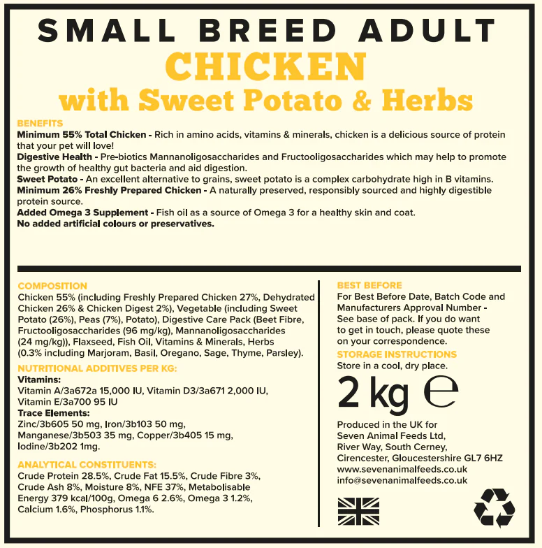 Seven Dog - Adult Small Breed Chicken with Sweet Potato & Herbs Grain Free 2kg - Image 2