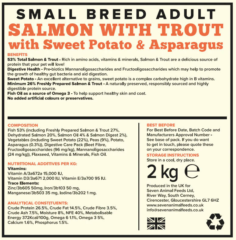 Seven Dog - Adult Small Breed Salmon with Trout, Sweet Potato & Asparagus Grain Free 2kg - Image 2
