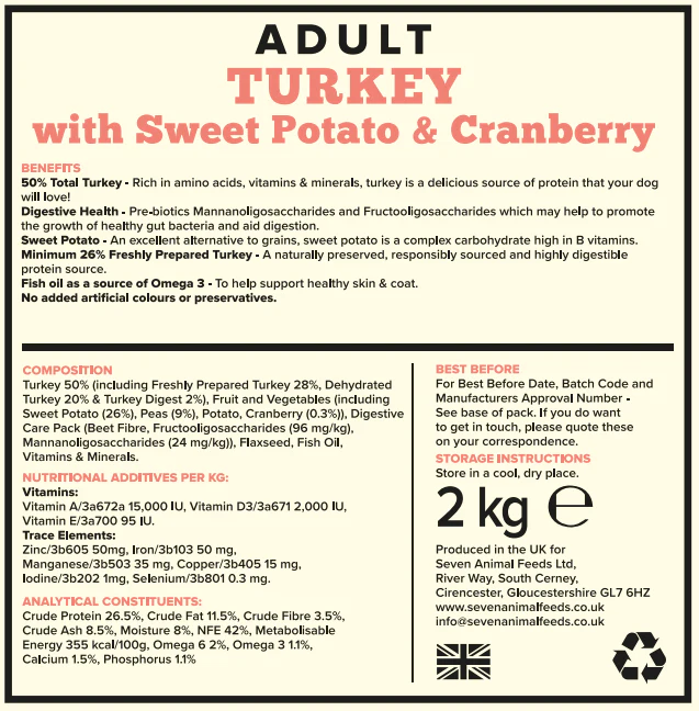 Seven Dog - Adult Turkey with Sweet Potato & Cranberry Grain Free 2kg - Image 2