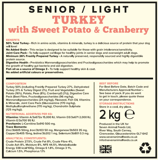 Seven Dog - Senior / Light Turkey with Sweet Potato & Cranberry Grain Free 2kg - Image 3