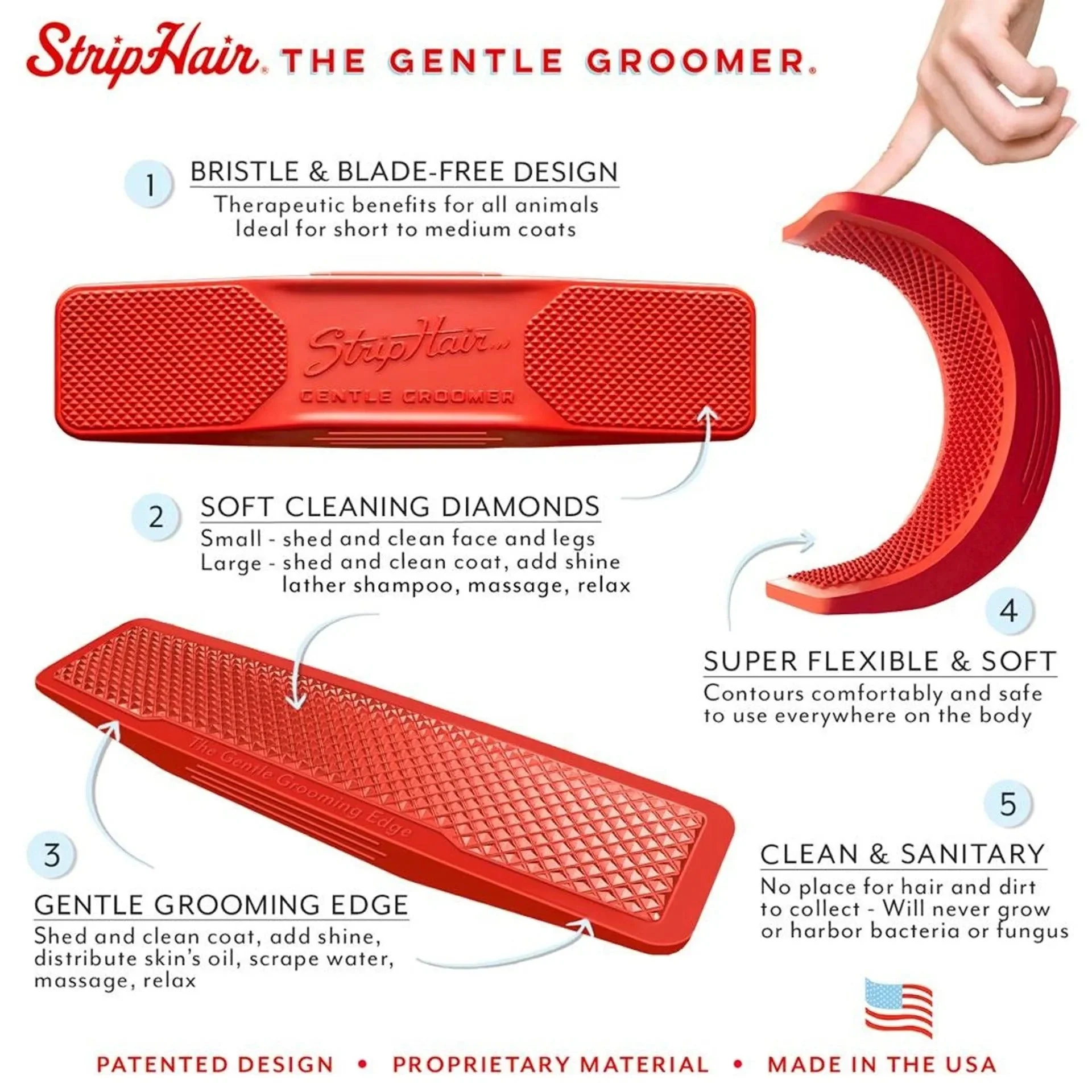 Strip Hair Gentle Groomer Dog & Cat Red - Image 3