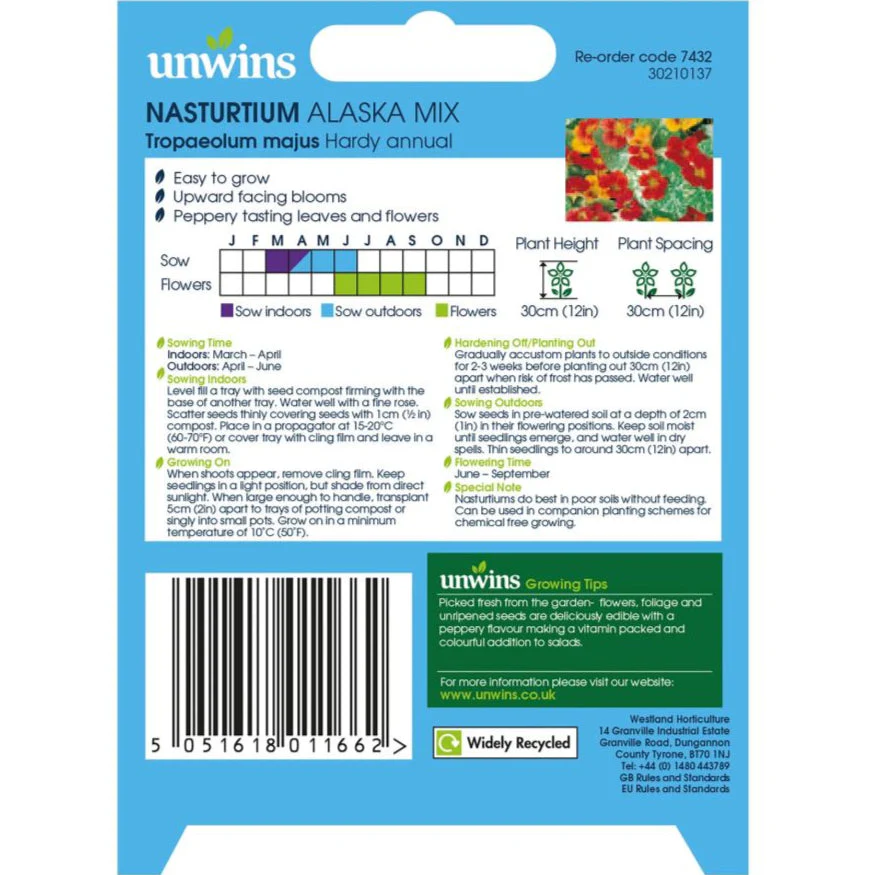 Unwins Nasturtium Alaska Mix - Image 2