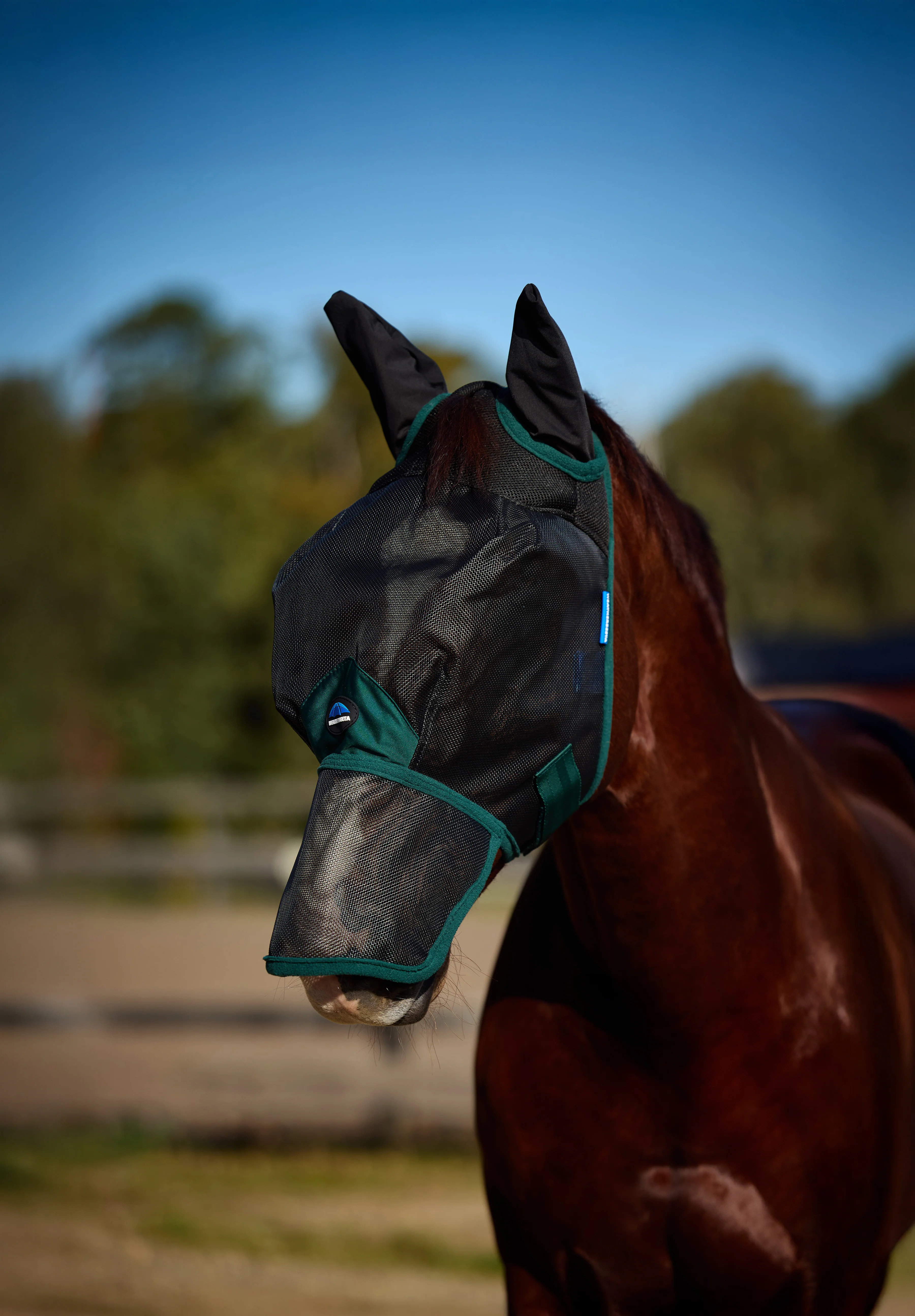 Weatherbeeta Comfitec Durable Mesh Fly Mask With Ears & Nose Black/Forest Green