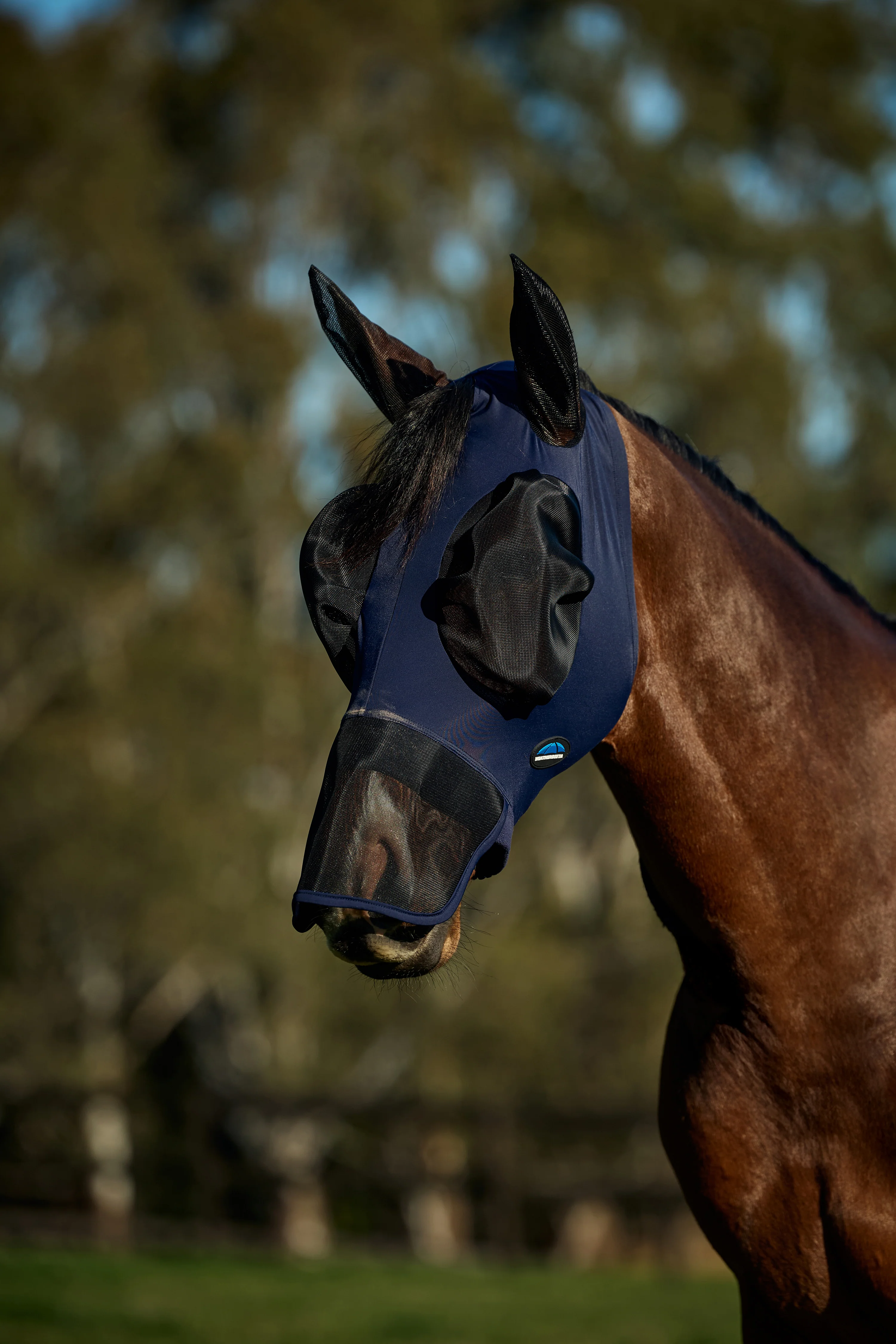 Weatherbeeta Comfitec Luxe Stretch Fly Mask With Ears & Nose Navy/Black