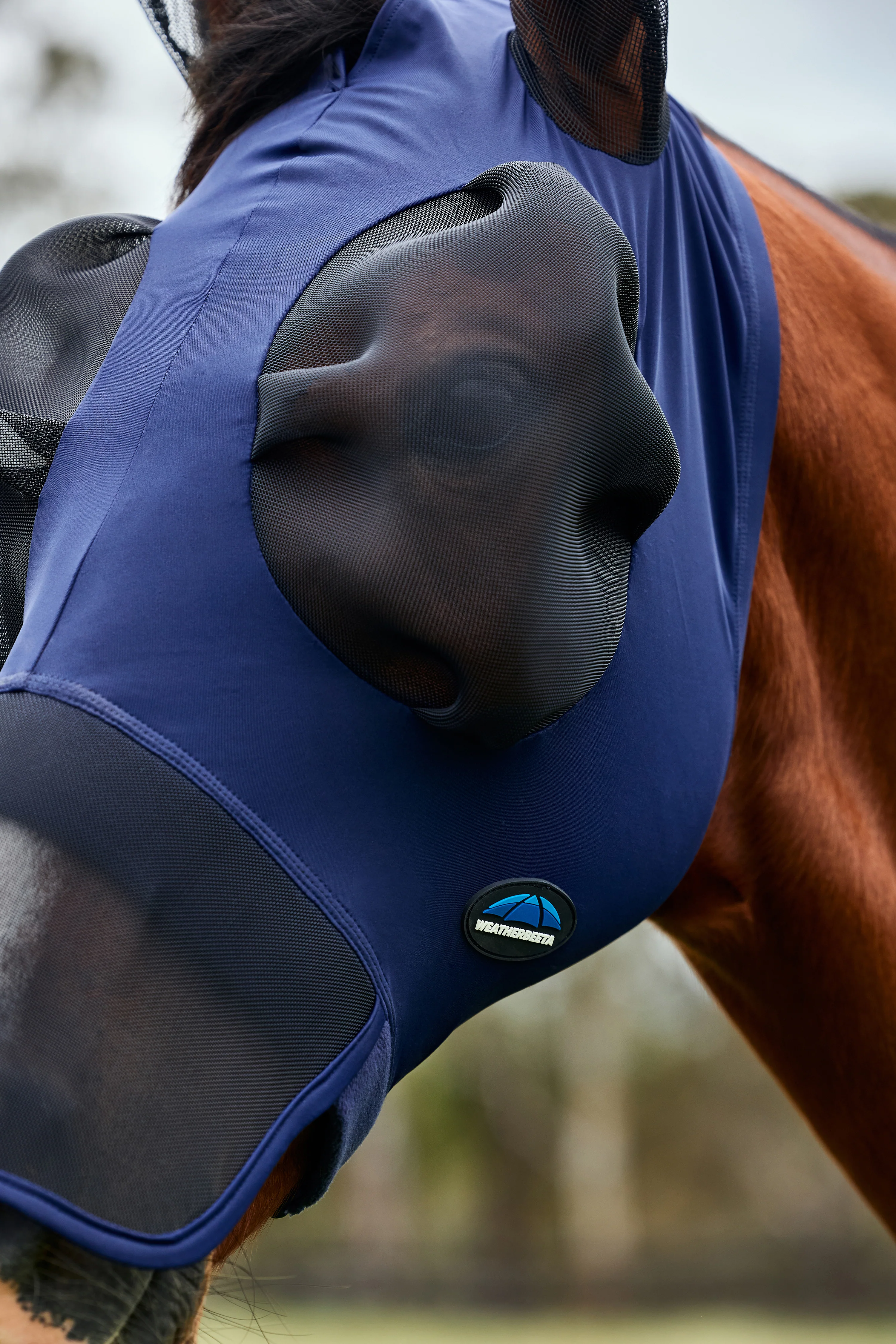Weatherbeeta Comfitec Luxe Stretch Fly Mask With Ears & Nose Navy/Black - Image 4