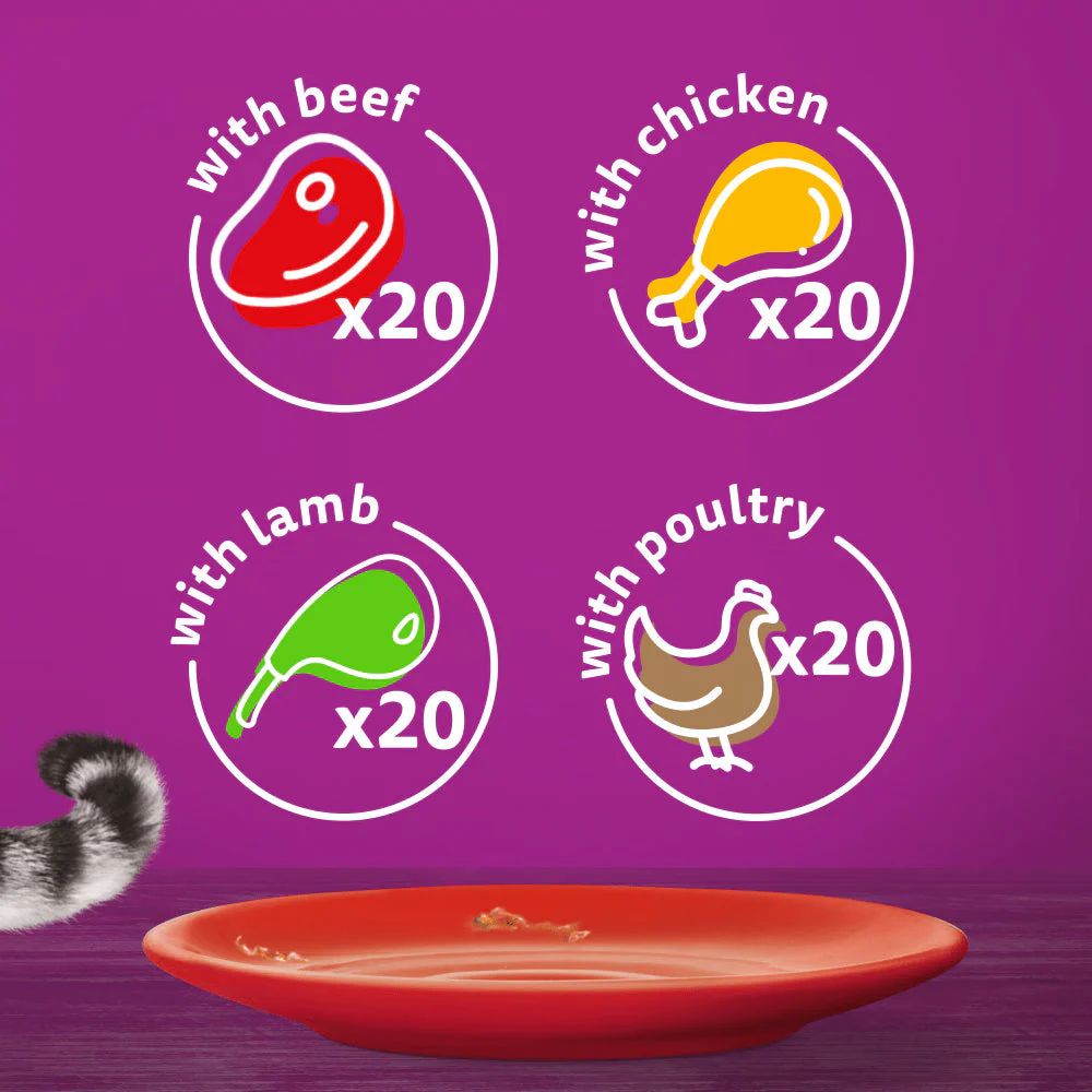 Whiskas 1+ Meaty Meals In Gravy Adult Wet Cat Food Pouches 80x85g - Image 3