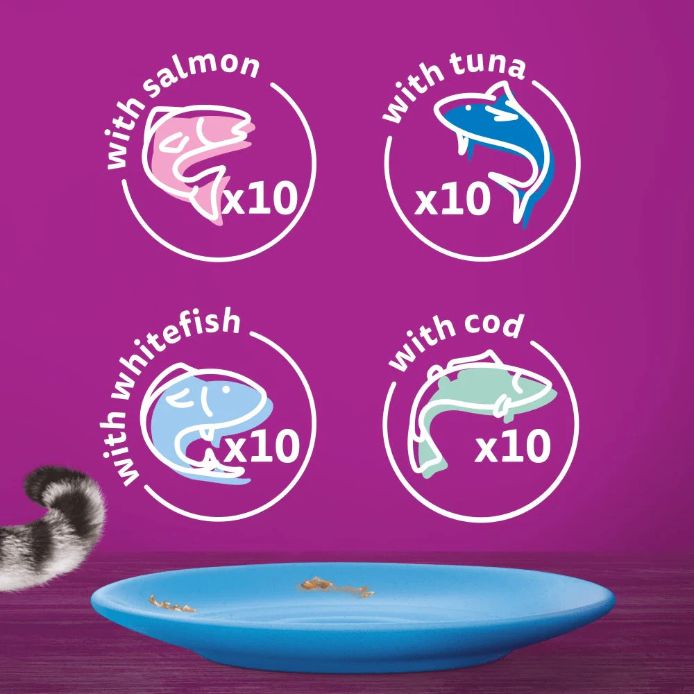 Whiskas 1+ Fish Favourites in Jelly Adult Wet Cat Food Pouches 40x85g - Image 2